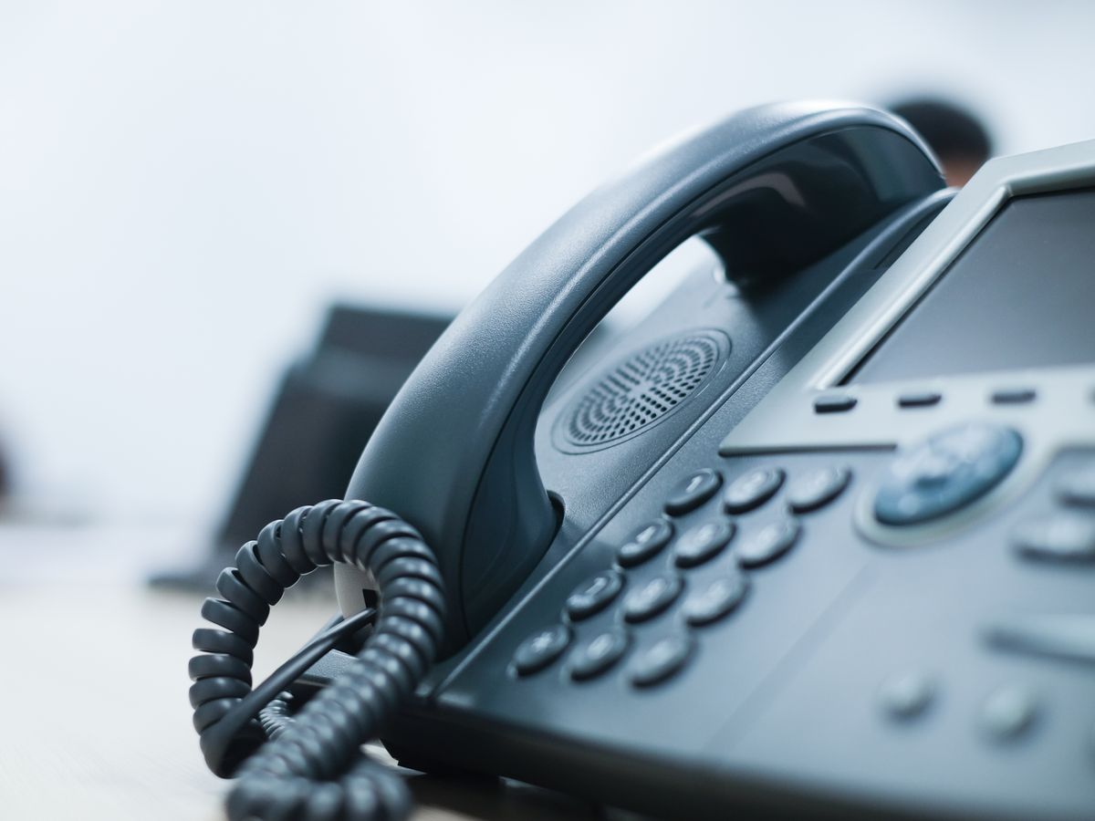 Close-up van een zakelijke vaste telefoon