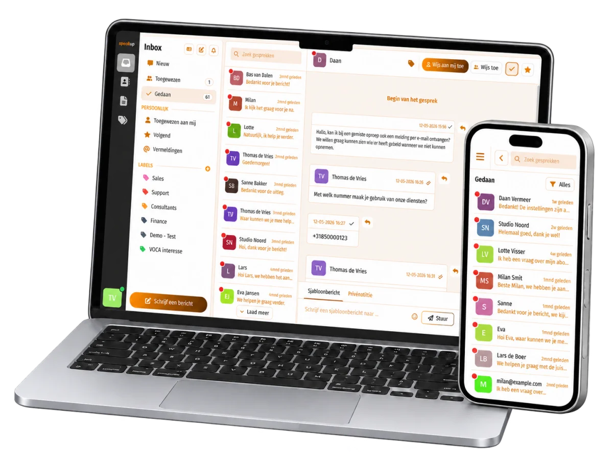 De RippleCom-inbox van speakup op laptop en smartphone
