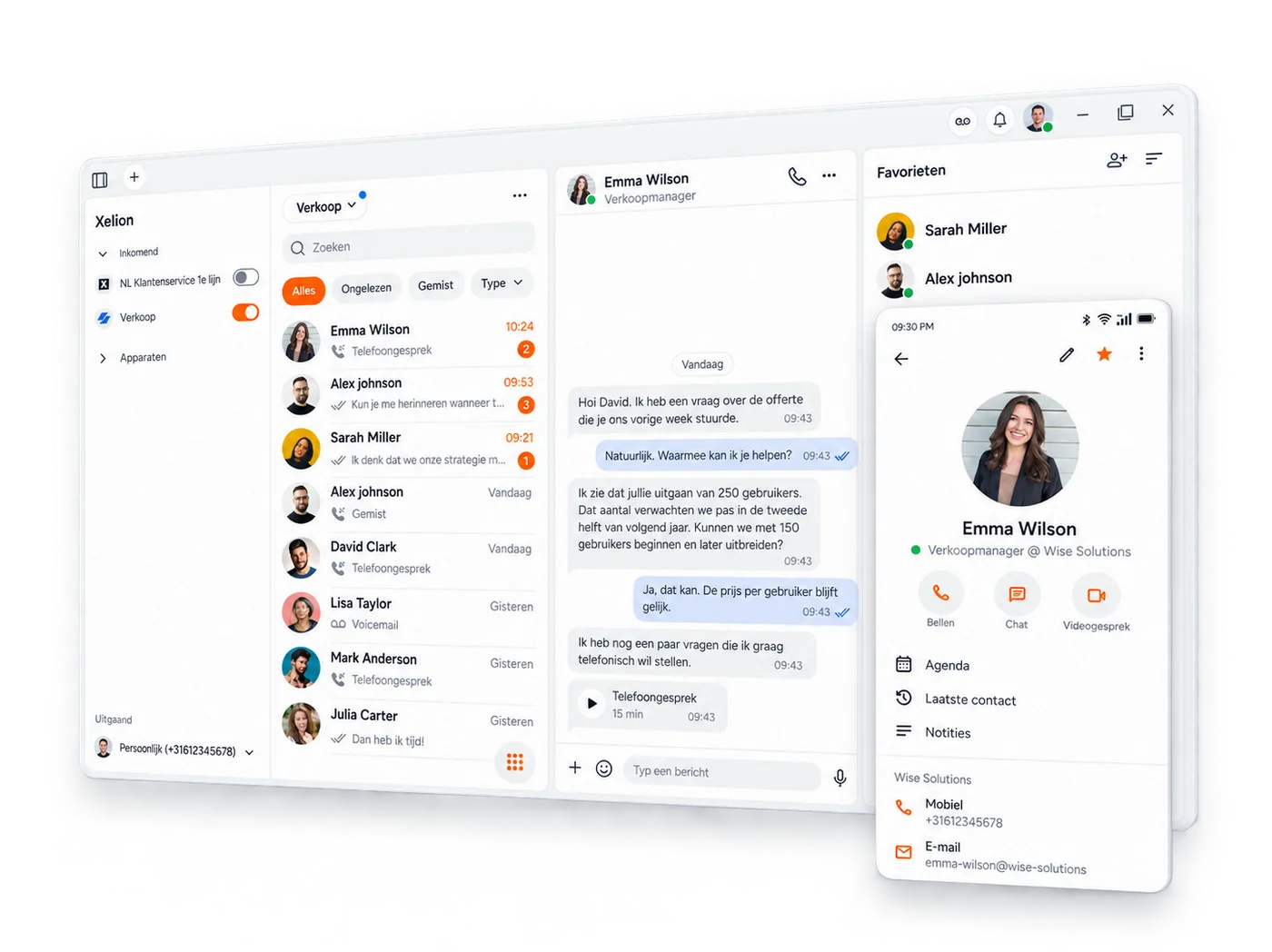De Xelion-app op desktop en smartphone